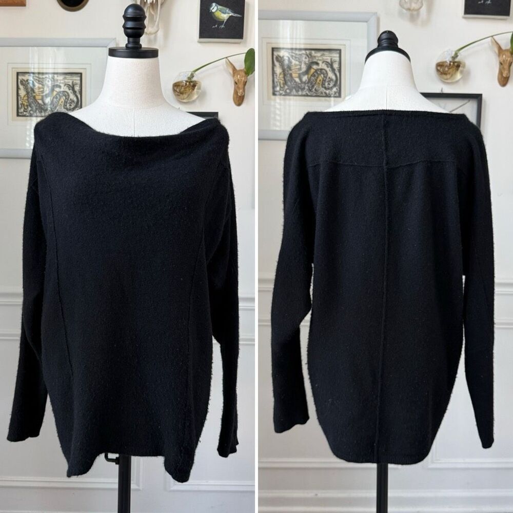 Duffy 100% Cashmere Black Wide Cowl Neck Sweater $438 M